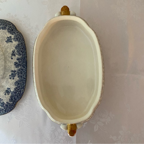 Royal Worcester W2297 68547 Oval Covered Serving Dish Blue Floral Gold Trim 1890 - Picture 5 of 11
